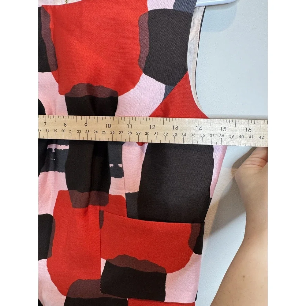 Kate Spade Dress Womens 2‎ Pink Red Black Sleeveless Fit Flare Abstract Silk Bow